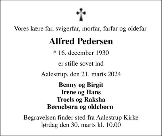 Alfred Pedersen Dødsannoncer i Danmark
