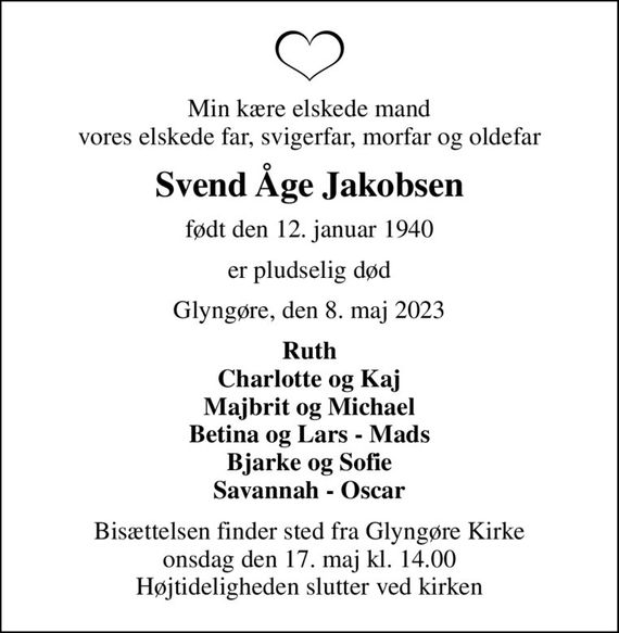 Svend Aage Jakobsen Dødsannoncer i Danmark