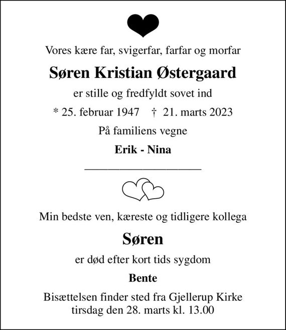 Søren Kristian Østergaard Dødsannoncer i Danmark