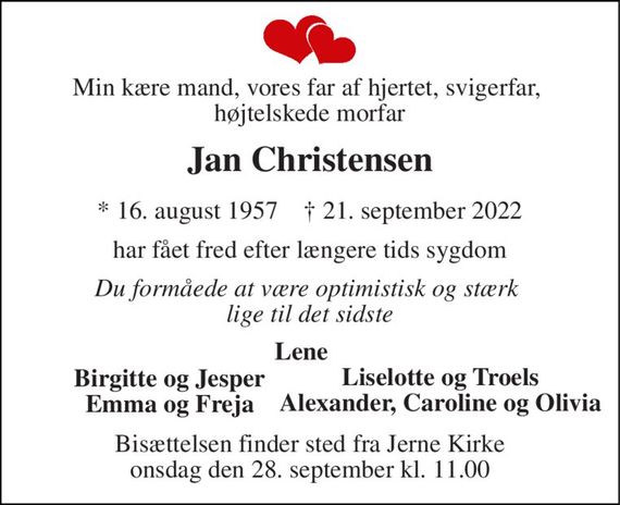 Jan Christensen Dødsannoncer i Danmark