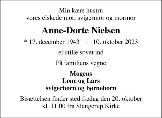 AnneDorte Nielsen Dødsannoncer i Danmark