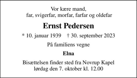 Ernst Pedersen Dødsannoncer i Danmark