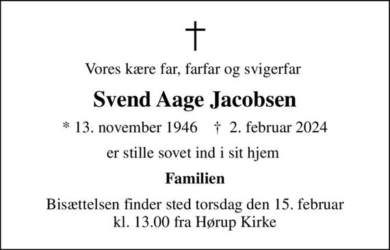 Svend Aage Jacobsen Dødsannoncer i Danmark