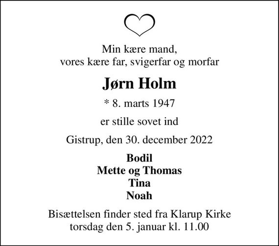 Jørn Holm Dødsannoncer i Danmark