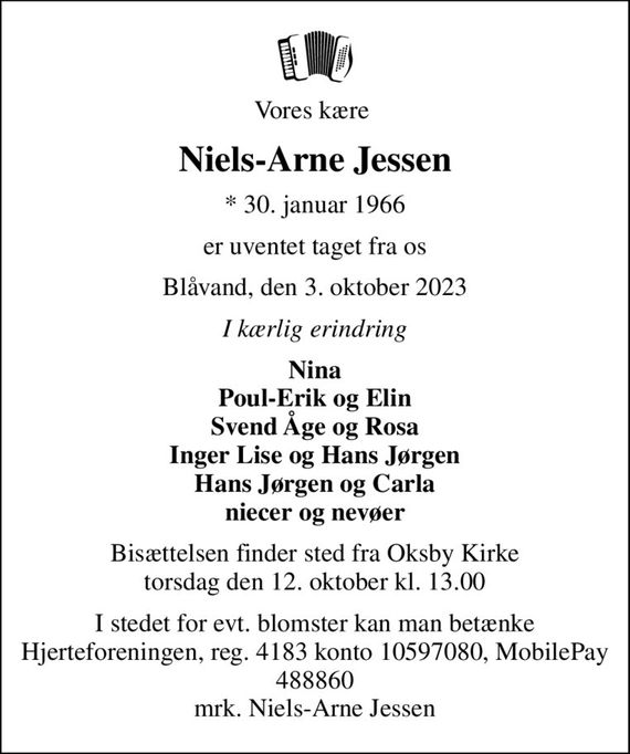 NielsArne Jessen Dødsannoncer i Danmark