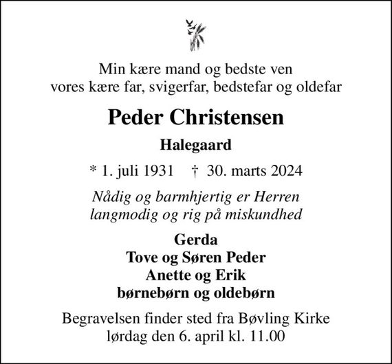 Peder Christensen | Dødsannoncer i Danmark