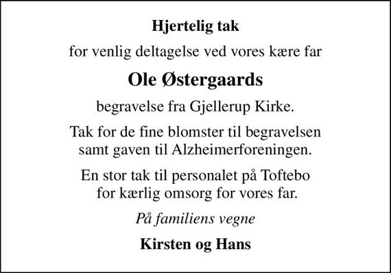 Ole Østergaard Dødsannoncer i Danmark