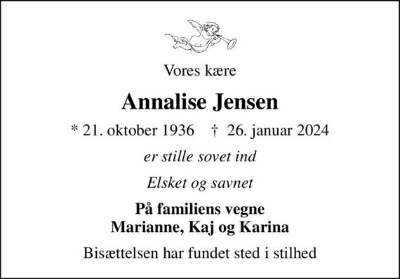 Annalise Jensen Dødsannoncer i Danmark