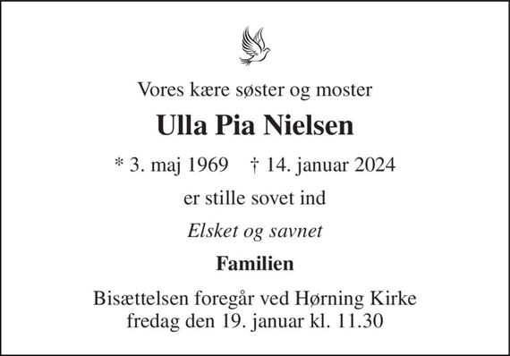 Ulla Pia Nielsen Dødsannoncer i Danmark
