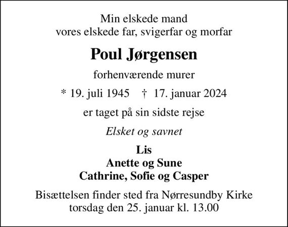 Poul Jørgensen Dødsannoncer i Danmark