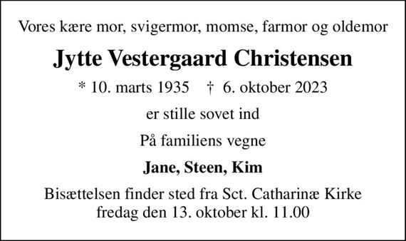 Jytte Christensen Dødsannoncer i Danmark