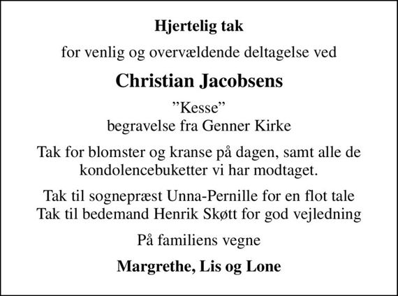 Christian Jacobsen Dødsannoncer i Danmark