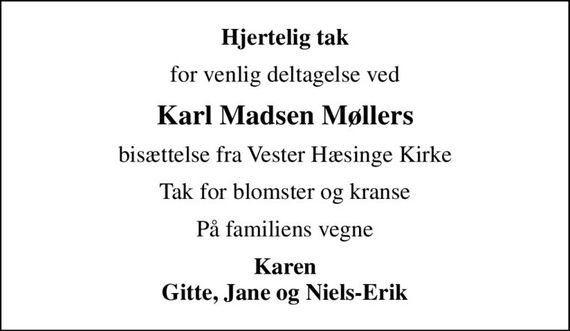 Karl Madsen Møller Dødsannoncer i Danmark