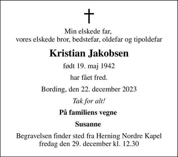 Kristian Jakobsen Dødsannoncer i Danmark