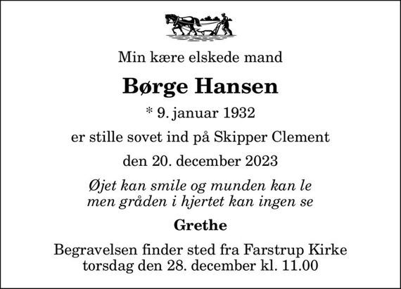 Børge Hansen | Dødsannoncer i Danmark