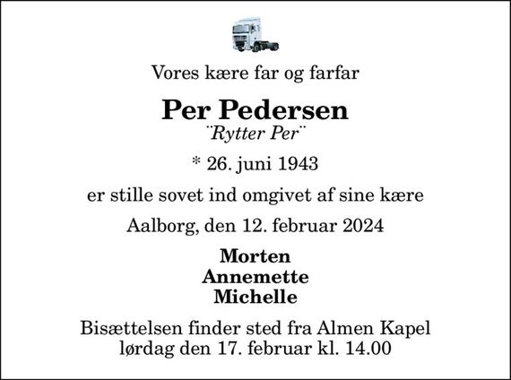 Per Pedersen Dødsannoncer i Danmark