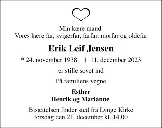 Erik Leif Jensen Dødsannoncer i Danmark