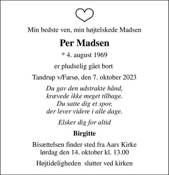 Per Madsen Dødsannoncer i Danmark