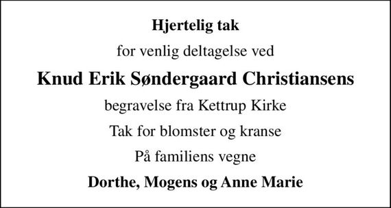 Knud Erik Søndergaard Christiansen Dødsannoncer i Danmark