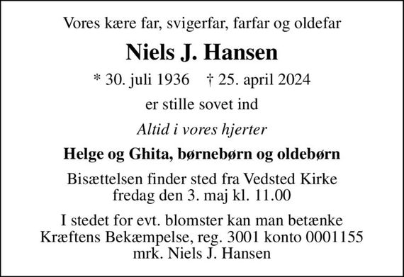 Niels J. Hansen | Dødsannoncer i Danmark