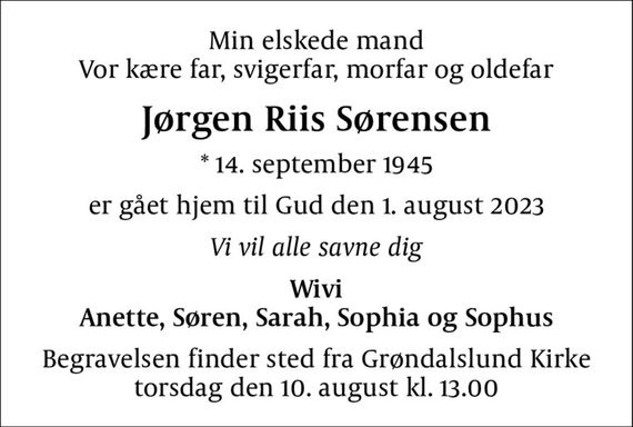 Jørgen Riis Sørensen Dødsannoncer i Danmark