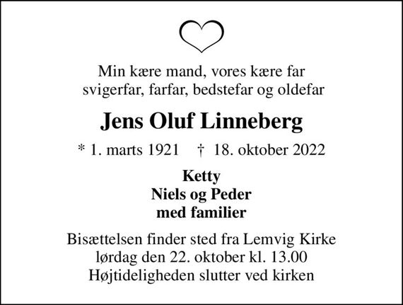 Jens Oluf Linneberg Dødsannoncer i Danmark