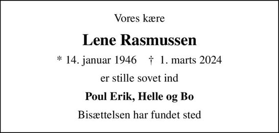 Lene Rasmussen | Dødsannoncer i Danmark