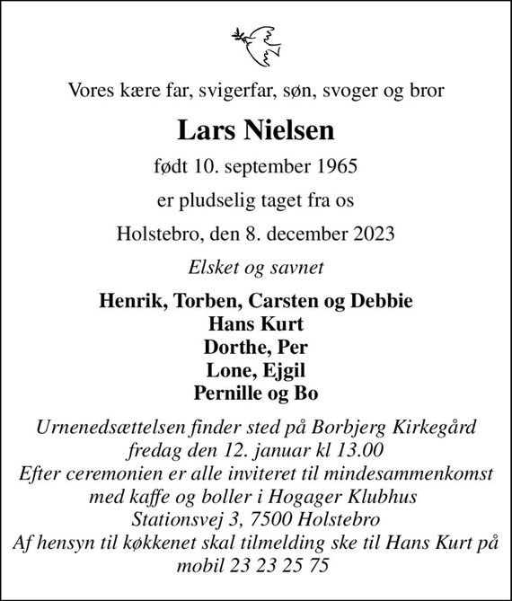 Lars Nielsen Dødsannoncer i Danmark