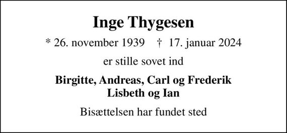 Inge Thygesen Dødsannoncer i Danmark