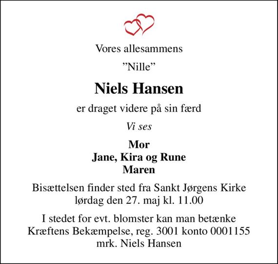 Niels Hansen | Dødsannoncer i Danmark