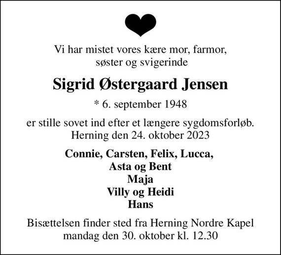 Sigrid Østergaard Jensen Dødsannoncer i Danmark