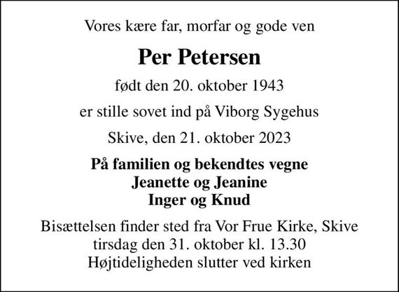 Per Petersen Dødsannoncer i Danmark