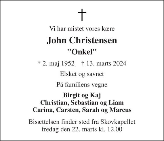 John Christensen Dødsannoncer i Danmark