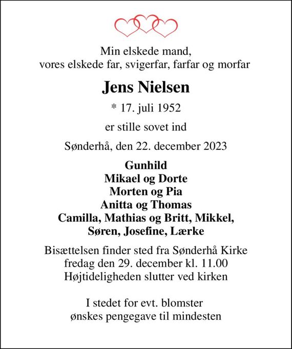 Jens Nielsen Dødsannoncer i Danmark