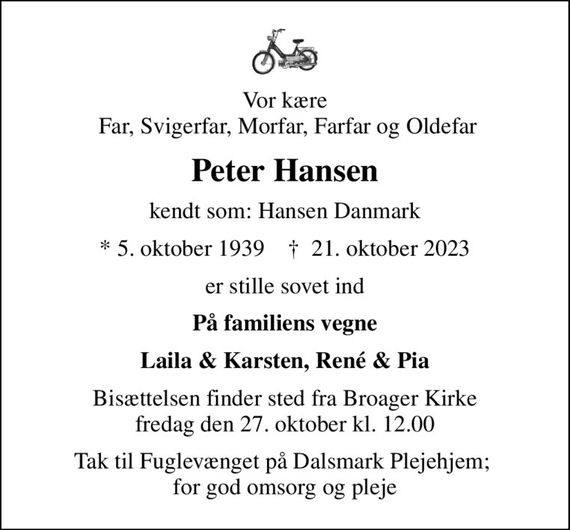 Peter Hansen Dødsannoncer i Danmark