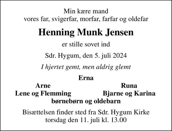 Henning Munk Jensen Dødsannoncer i Danmark