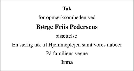 Børge Friis Pedersen Dødsannoncer i Danmark