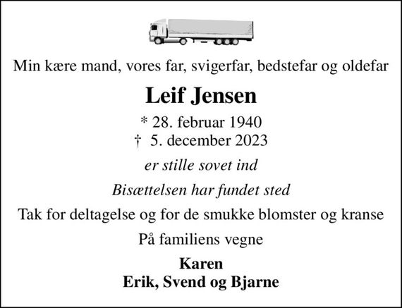 Leif Jensen Dødsannoncer i Danmark