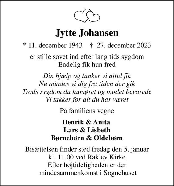 Jytte Johansen Dødsannoncer i Danmark