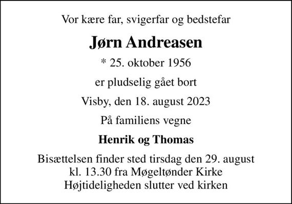 Jørn Andreasen | Dødsannoncer i Danmark