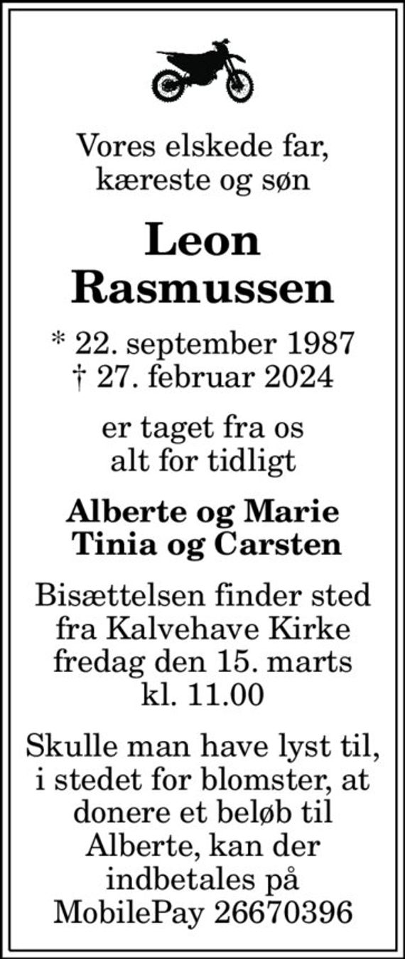 Leon Stig Rasmussen Dødsannoncer i Danmark