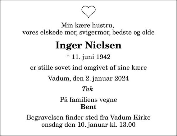 Inger Nielsen Dødsannoncer i Danmark