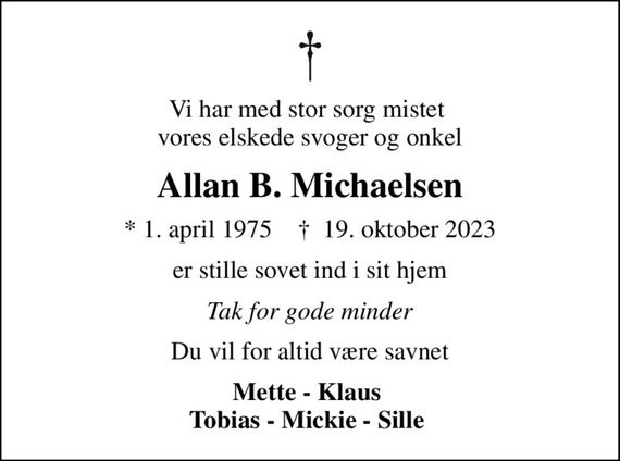 Allan B. Michaelsen Dødsannoncer i Danmark