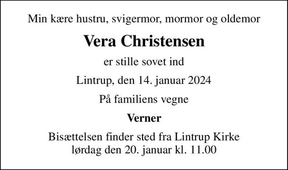 Vera Christensen Dødsannoncer i Danmark