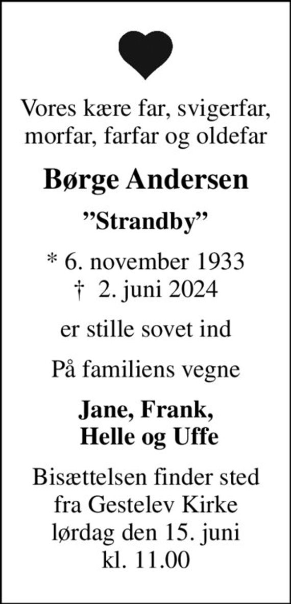 Børge Andersen Dødsannoncer i Danmark